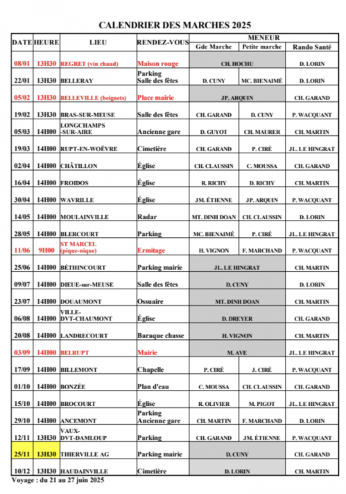 Calendrier des marches 2025